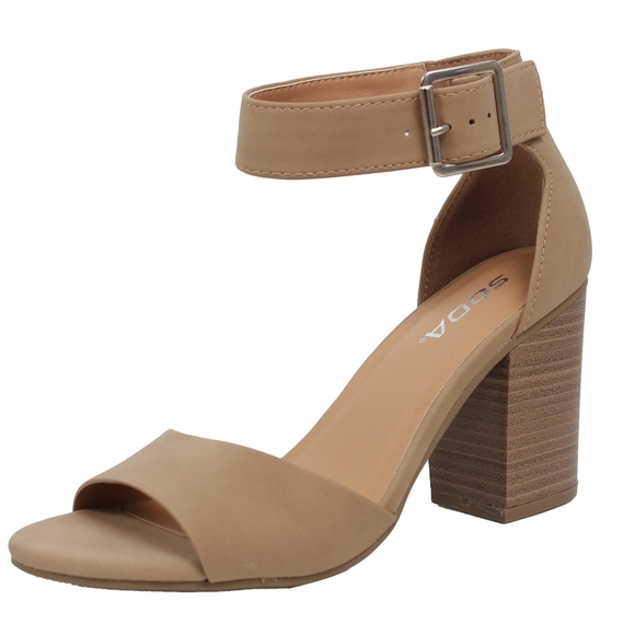 Size 10 Sand Open Toe Ankle Strap Block Heel Sanda - Picture 2 of 6